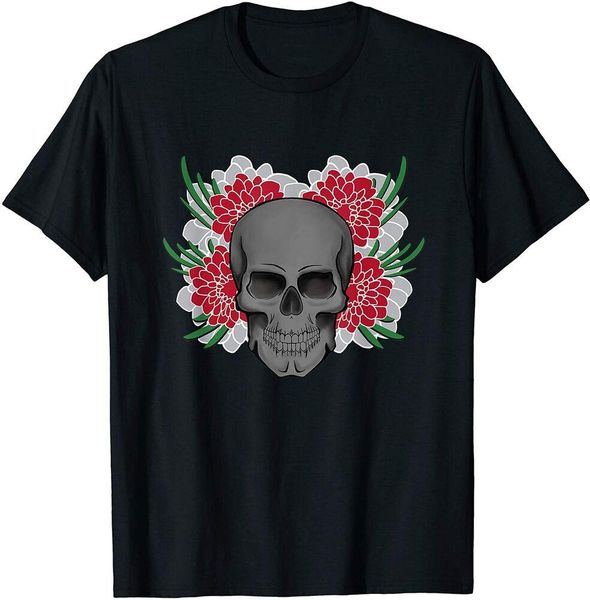 

tattoo human skull and flowers edgy gift t-shirt size m-5xl, White;black