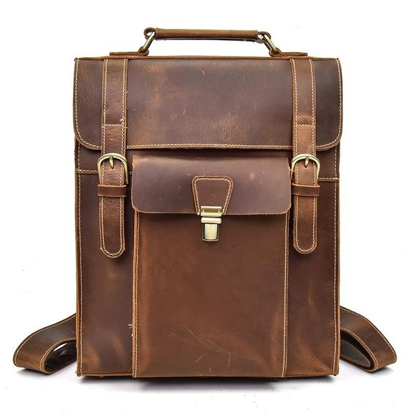 

backpack men's double shoulder bag flip retro handbag single three uses