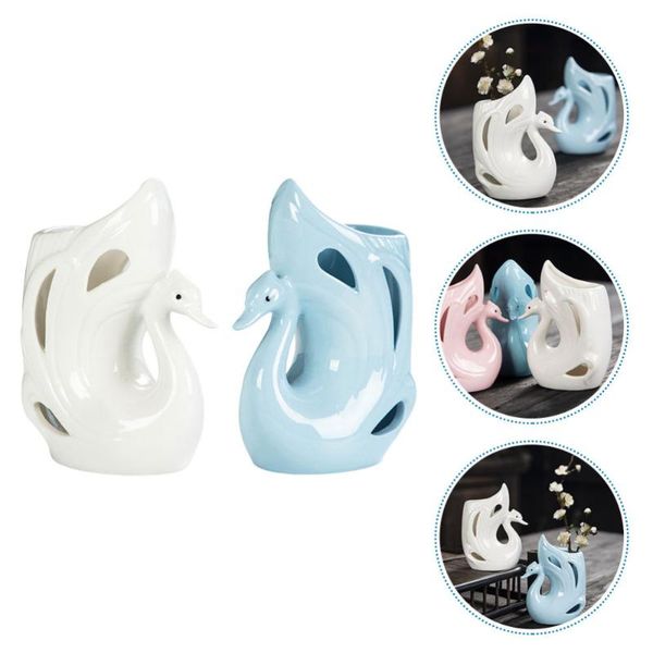 

vases 2pcs lovely swan vase decorative ceramic mini (white blue)
