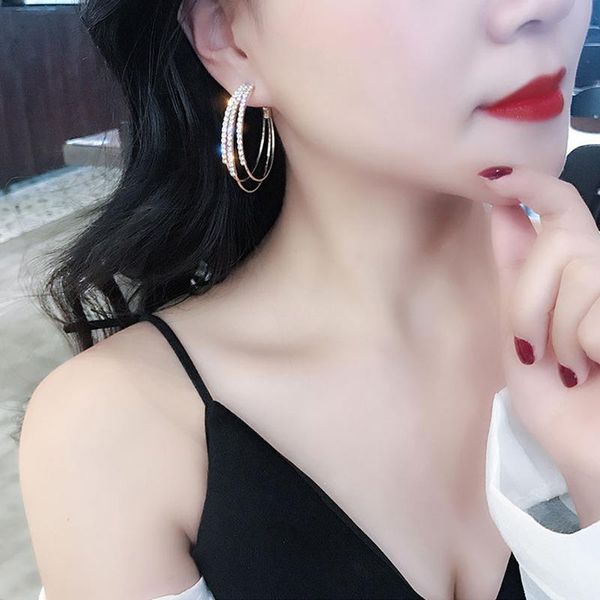 

dangle & chandelier 2021 exaggerated rhinestone shiny circle hoop earrings large round for women brincos fashion jewelry accessories, Silver