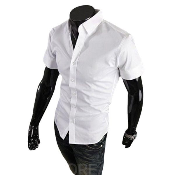 

men's casual shirts mens button up shirt short sleeve summer vintage korean fashion slim fit men clothing solid color white pink blue, White;black