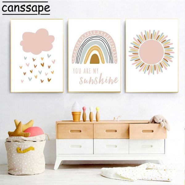 

paintings nursery wall art canvas print rainbow sun painting clouds nordic poster sunshine pictures kids girl bedroom decor