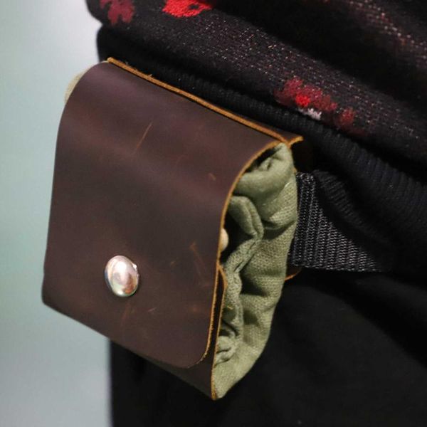 

leather and canvas bushcraft bag foraging pouch for hiking camping treasures & seashells easy looping around belts bags storage
