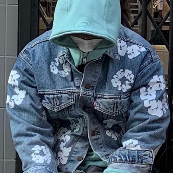 

men's jackets self owned tears wookvide same flower wash denim jacket, Black;brown