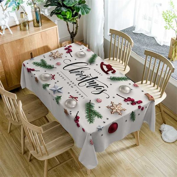 Europa-Jahr-3D-Tischdecke, farbiges Weihnachtsbaum-Muster, waschbare Baumwolle, staubdicht, rechteckige Tischdecke für Hochzeitsfeier 211103