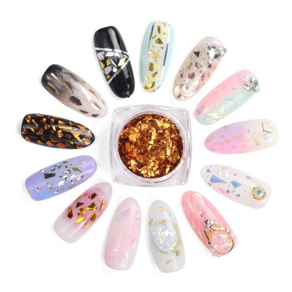 

12pcs/set laser multicolor mixed shaped irregular glitter powder pet confetti chunky sequin for diy manicure nail art decoration decorations, Silver;gold