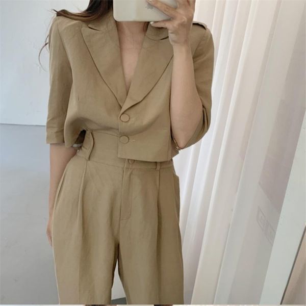

women's two piece pants 2021 summer autumn woman suits ankle-length high waist casual wide leg single breasted office lady 2 sets, White