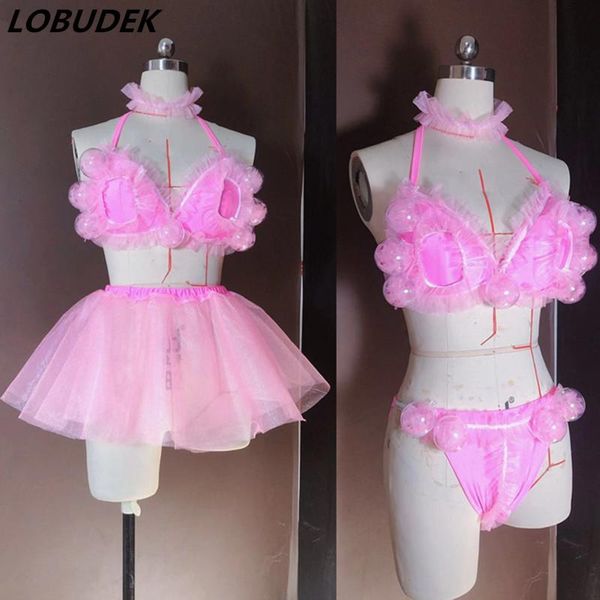 

women's tracksuits cute pink bikini women set bar party nightclub dj singer dancer costume stage performance dance outfit 3 pieces outf, Gray