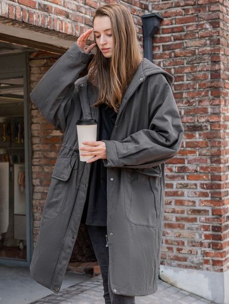 

coldbreak zip up snap button drawstring hooded winter coat l4jg#, Black