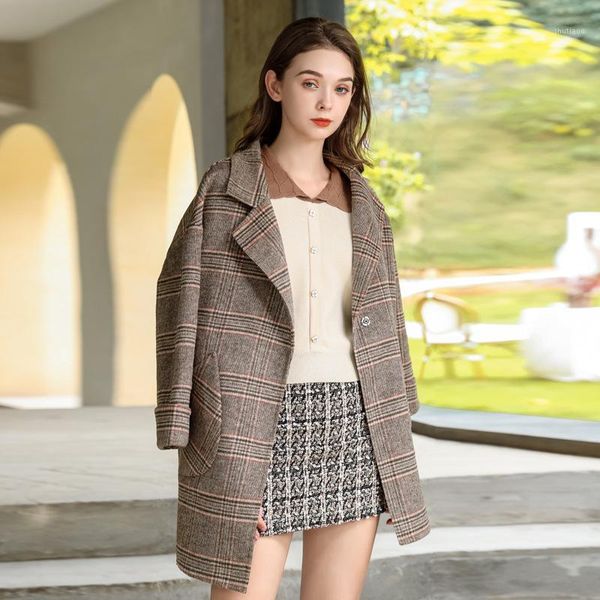 

women's wool & blends 2021 gsp cashmere plaid coat coats woman jacket, Black