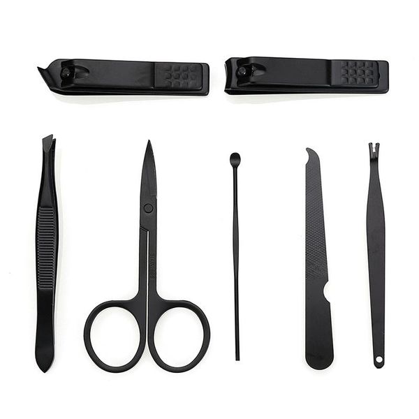 

nail art kits 7pcs set stainless steel folding leather buckle clippers manicure tools portable with storage bag