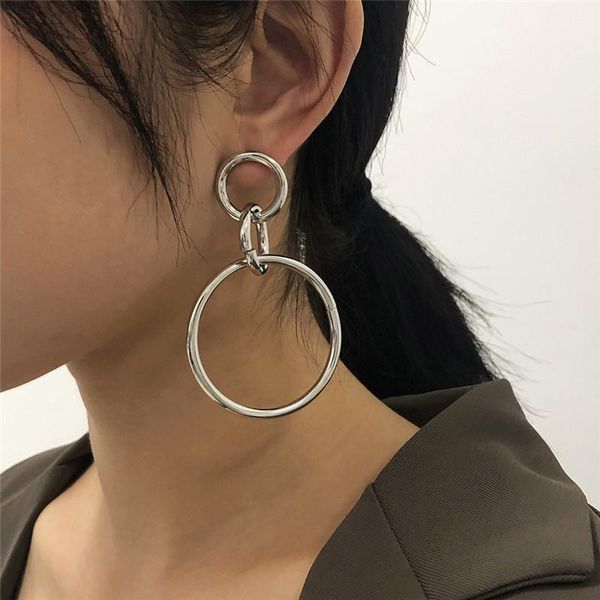 

dangle & chandelier hiphop silver color large circle drop earring for women girl alloy geometric long earrings party jewelry brincos