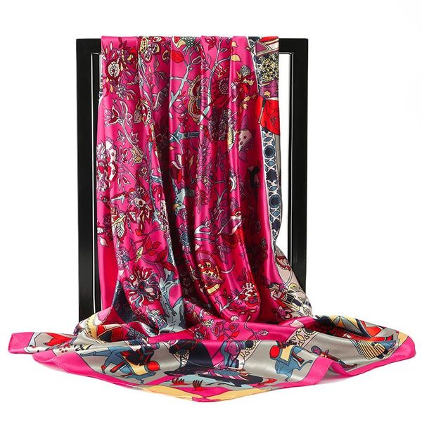

scarves 2021 fashion kerchief silk satin hijab scarf for women floral print hair scarfs 90*90cm square shawls and wraps neck red, Blue;gray