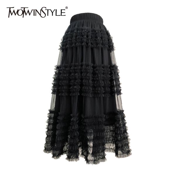

ball gown black skirt for women high waist a line patchwork mesh skirts female fashion new clothing stylish 210428