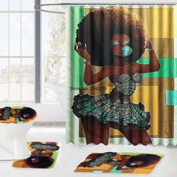 

shower curtains meigar african fashion girl curtain waterproof bathroom non-slip rugs toilet seat cover floor mat pad