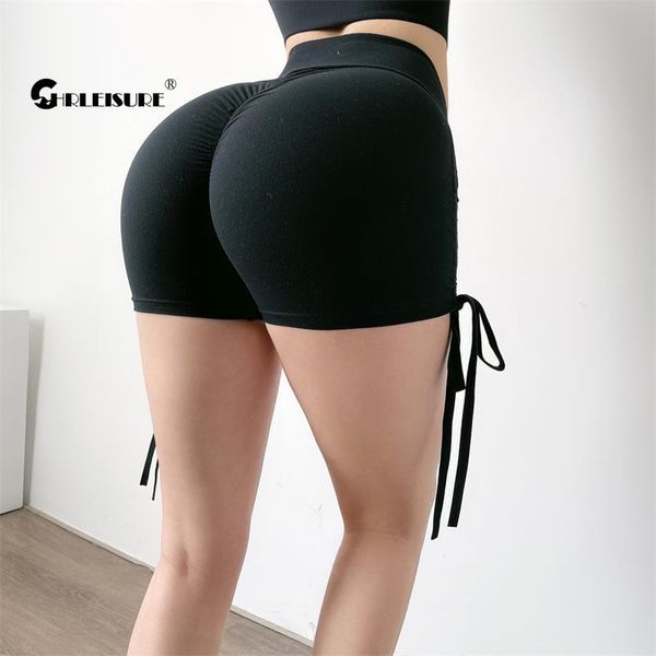 

tight yoga women's shorts high waist hip lift drawstring folds fitness leggings running quick dry cycling pants outfit