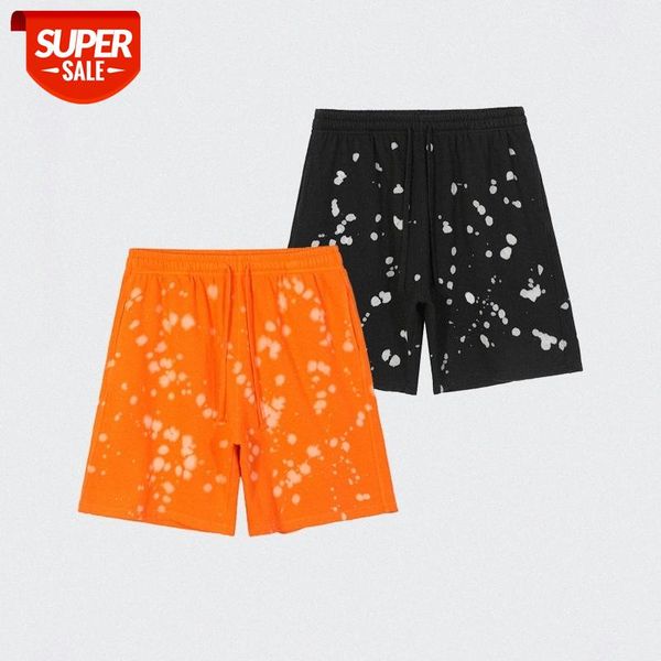 

ins wind wash water splashed ink drawstring distressed shorts loose street men and women casual five-point pants #bc1q, Black
