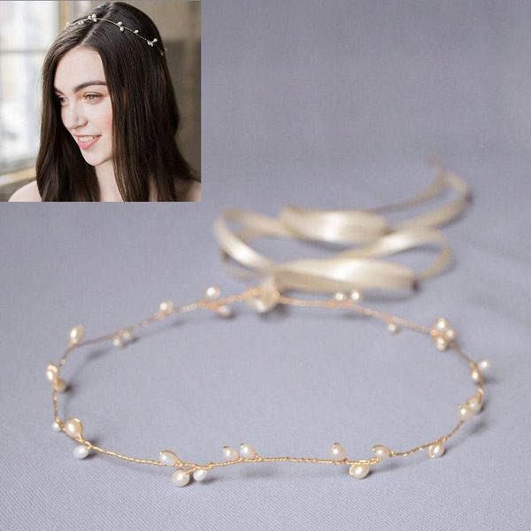 

hair clips & barrettes 2021 elegant fake pearl headband jewelry romantic bridal head chain headdress wedding accessories tc21, Golden;silver