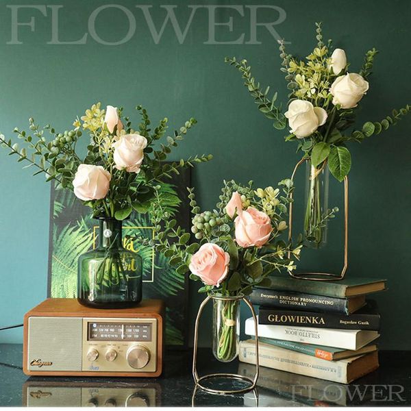 

artificial rose silk flower 1 bouquet with 3 branches and many leaves flowers cloth wedding home decor decorative & wreaths