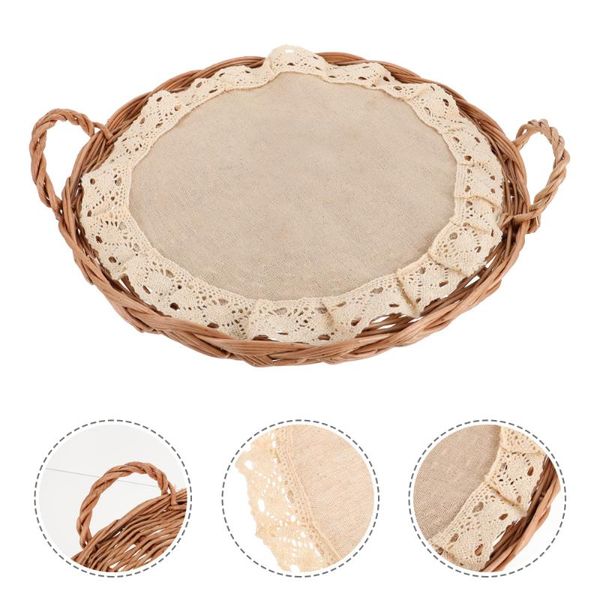 

storage baskets 1pc countryside style tray hand-woven wicker plate household fruit