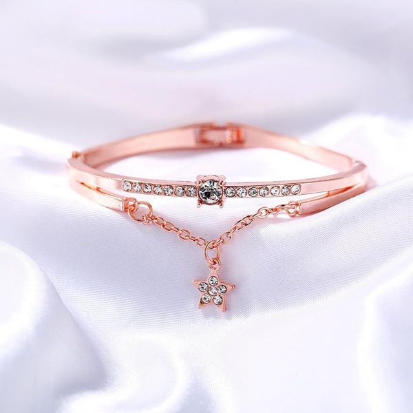 

creative retro simple alloy bracelet for women 2021 trend pentagram inlaid zircon bracelets a good gift girlfriend bangle, Black