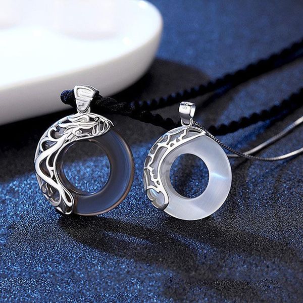 

pendant necklaces lotus pond moonlight couple creative ancient dragon and phoenix necklace romantic birthday valentine's day gift jewel, Silver