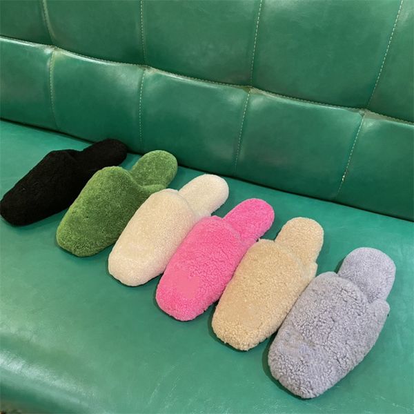 

winter wool warm green sandals fur slipper overlapping house outside show style splicing autumn slides ladies mid sole women thick botto lux, Black