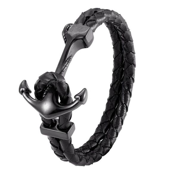 

link, chain stainless steel braided bracelet fashion leather men hook accessories anchor wristband women, Black