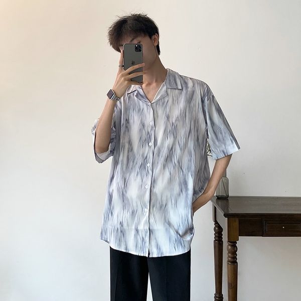 

men's casual shirts summer short-sleeved fashion printed men korean loose tie-dye mens dress -2xl ecmq, White;black