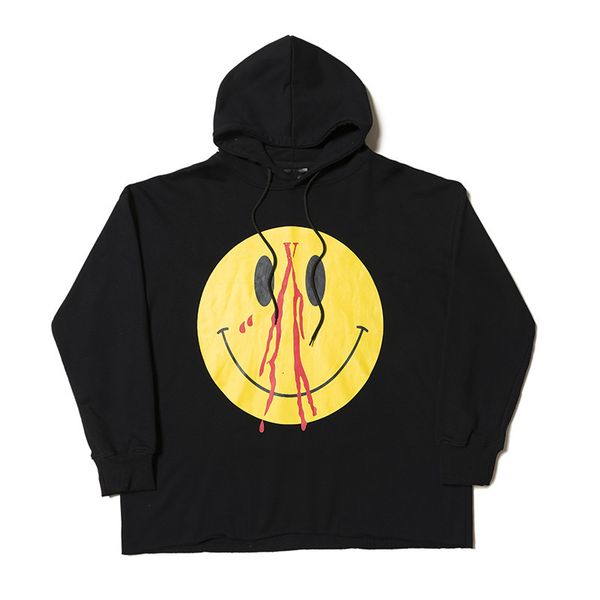 

sweater hoodie fleeces 2021 tide brand skeleton yellow smiling face nosebleed japanese big v printed loose trend for men and women, Black