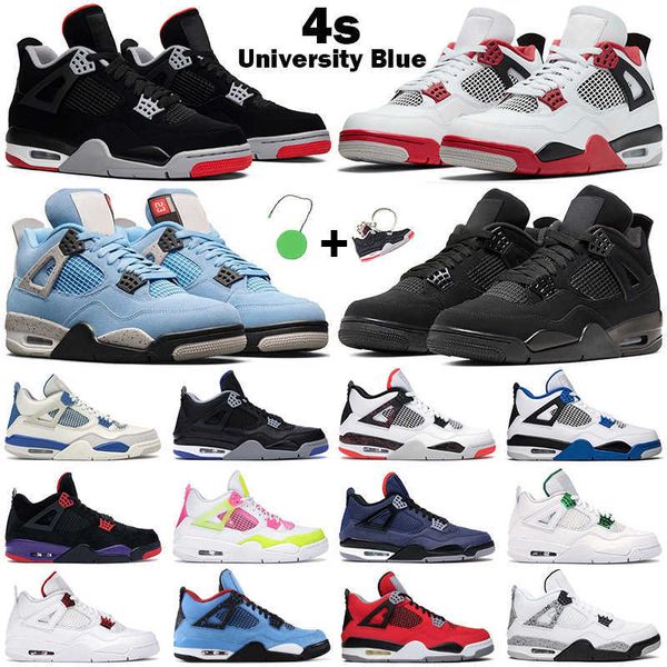 

mens women basketball shoes 4s fire red 4 black cat university blue bred white cement royalty metallic red purple men athletic sneakers