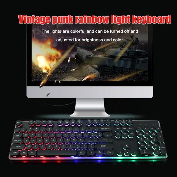 

keyboards game keyboard usb wired mixed colors breathing backlight round cap mechanical 104 keys