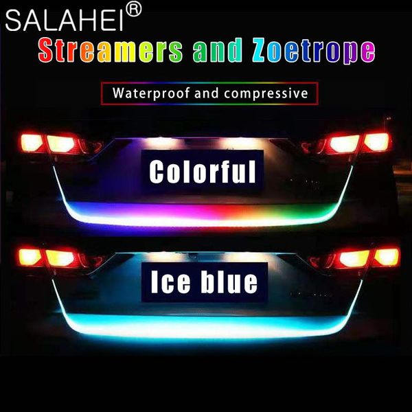 

1.2m 1.5m rgb car rear trunk tail light dynamic streamer reverse warning led strip auto additional break trun signal lamp emergency lights