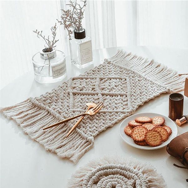 

mats & pads dining table mat cotton rope woven heat insulation pot holder bohemian coasters coffee drink teacup placemats kitchen supplies