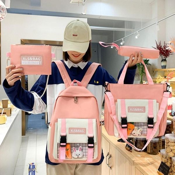 

pcs set backpacks casual school bag for teenage girls women backpack student cute canvas shoulder bags kawaii kids book