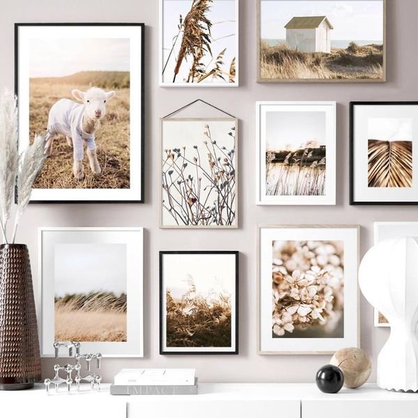 

paintings nordic canvas painting abstract reed grass leaves house lamb vintage wall art posters and prints pictures for living room decor