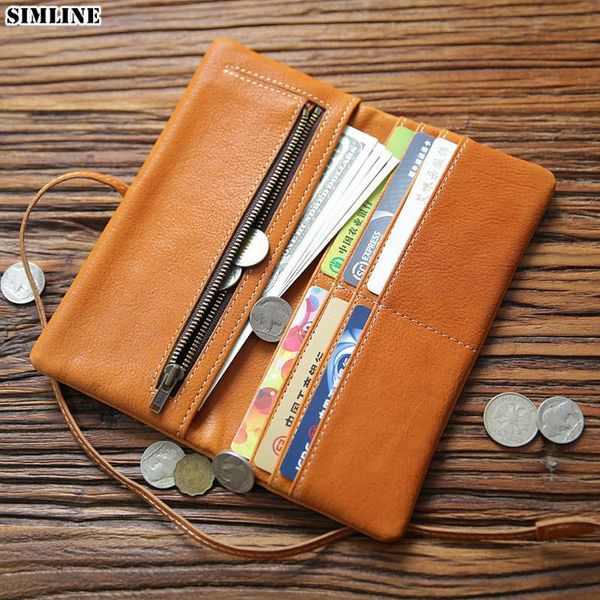 

genuine leather wallet for men women vintage handmade long bifold clutch purse with card holder zipper coin pocket bag wallets, Red;black