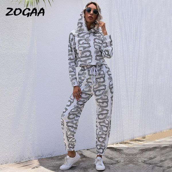 

set women casual chinese style printed hooded sweater suit spring women's clothing all-match streetwear chic two piece pants, White