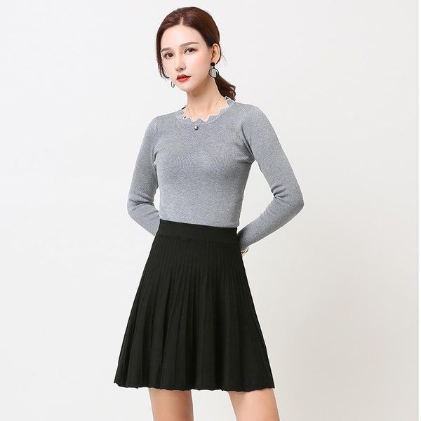 

women's autumn winter skirt korean the high-waist solid color knitted casual short bottoming pleated skirts gx466, Black