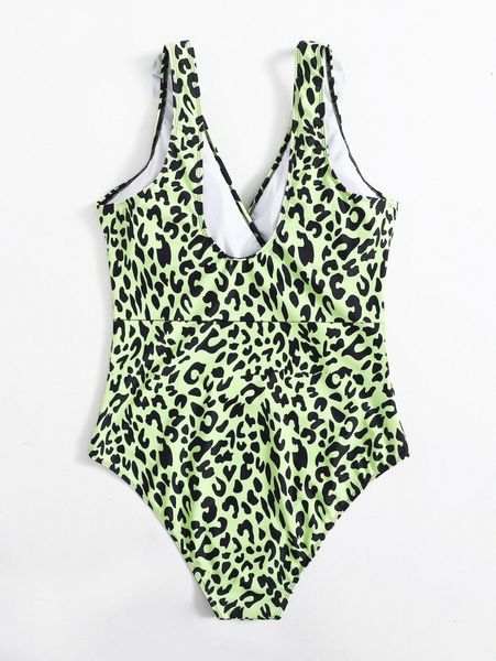 

plus leopard ruffle one piece swimsuit v6lb#, Black