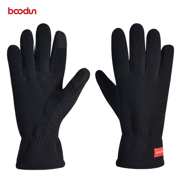 

boodun windproof touch screen cycling gloves outdoor winter sports full finger anti-slip mtb road bicycle for men women, Black