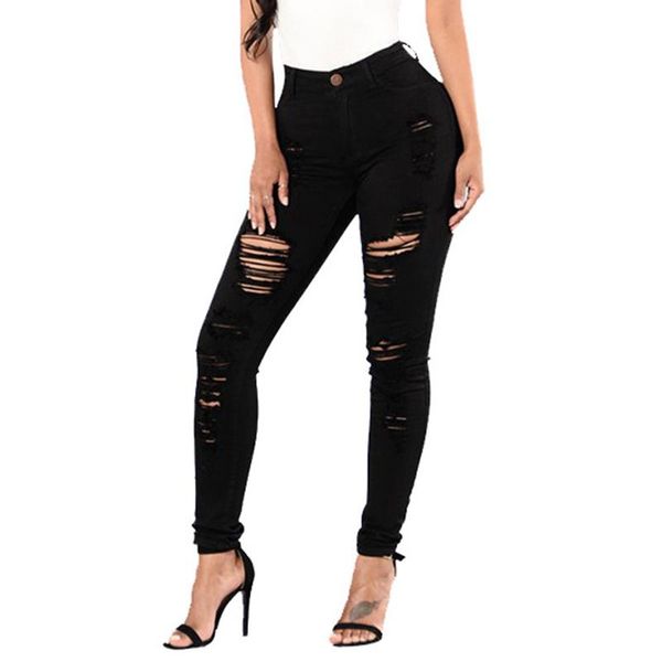 

women's jeans women ripped are thin and all-match spring 2021 black casual trousers, Blue