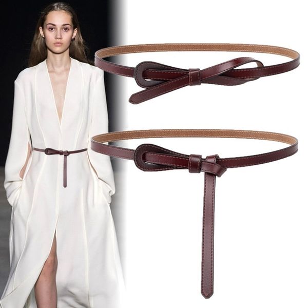 

2021 low price wholesale designer dress belt female genuine leather belts for women waist long knot corset ceinture femme easy waistband cin, Black;brown