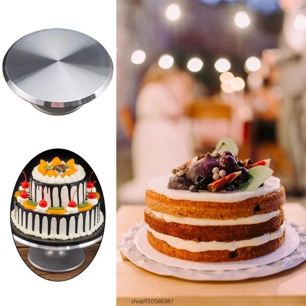 

10" cake decorating turntable round 360Â° rotating stainless steel stand platform household revolving tools wholesales baking & pastry