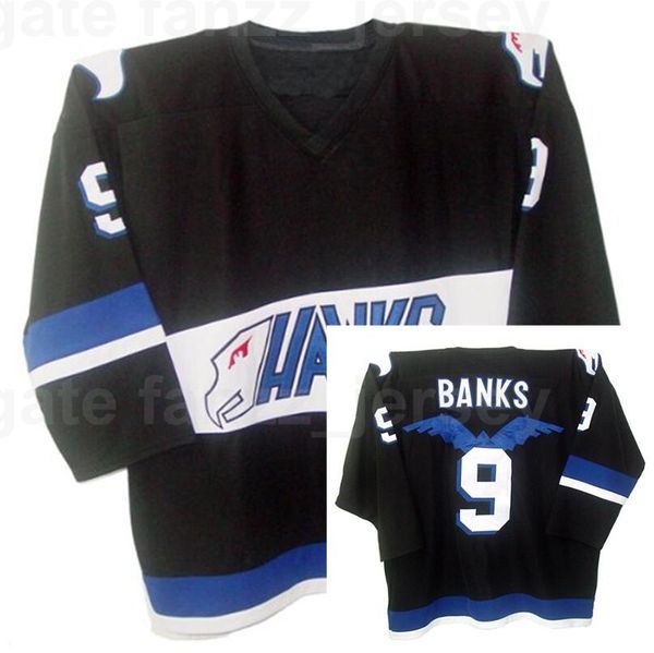 

mighty movie hawks ice hockey 9 adam banks jersey men black team color embroidery and sewing breathable sports pure cotton good quality, Black;red