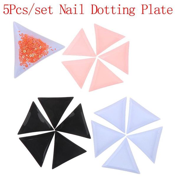 

5pcs/lot plastic triangle nail tray art rhinestone bead crystal sorting storage plate manicure tools accessory 3colors1, Silver;gold