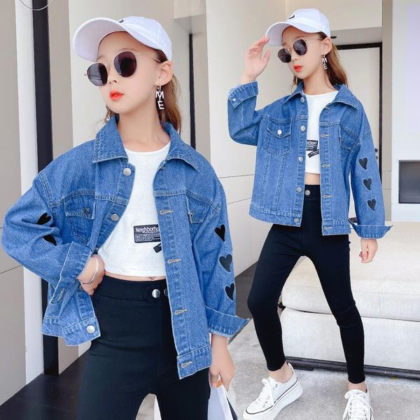 

jackets kids denim for girls teen love embroidery coats spring autumn fashion child outwear letter jean loose, Blue;gray