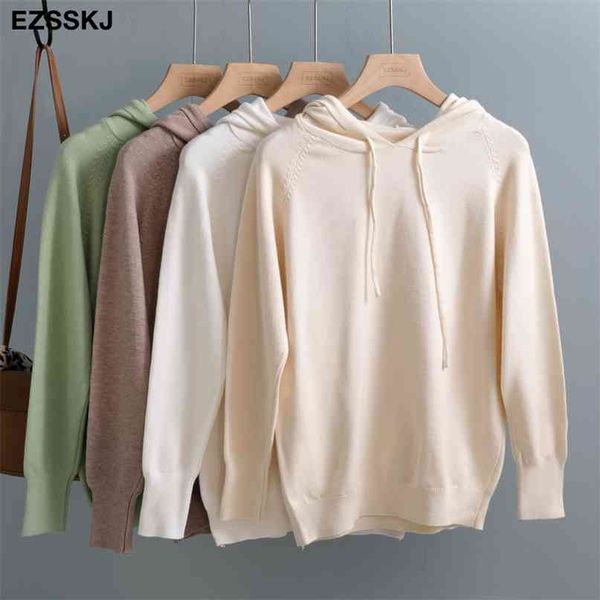 

casual autumn spring hooded sweater pullover female loose knit jumpers 210908, White;black