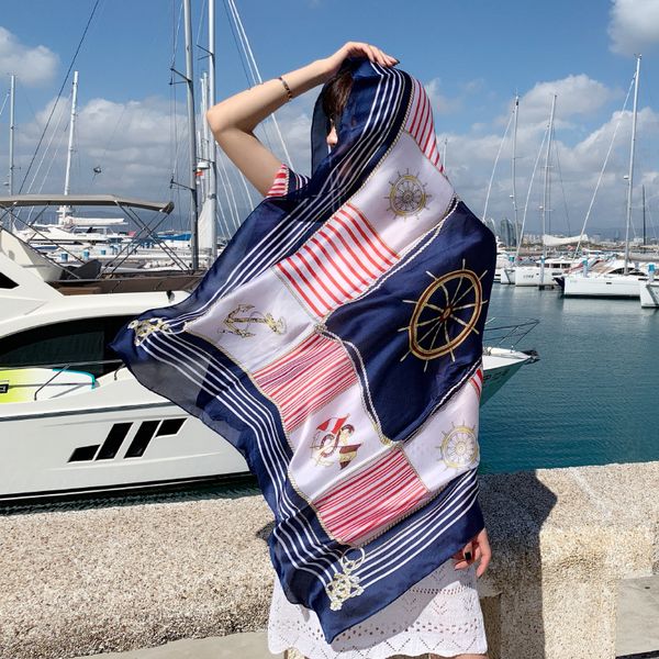 

korean style spring and autumn womens sunscreen scarf all-matching long summer seaside oversized beach towel dual-use shawl, Blue;gray
