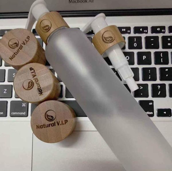 

storage bottles & jars engraving logo on frosted clear pet plastic cosmetic sample with bamboo wooden lotion lids 8oz sprayer dispenser bott
